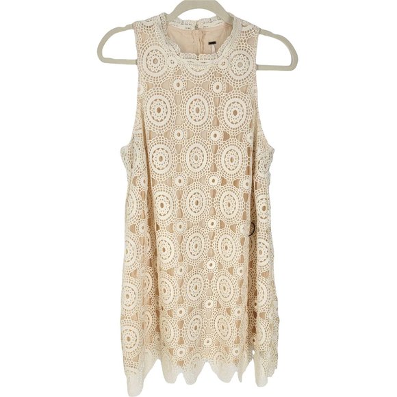 Free People Dresses & Skirts - Free People Women Sweet Crochet Shift Dress Back Button Sleeveless Cream Size 12